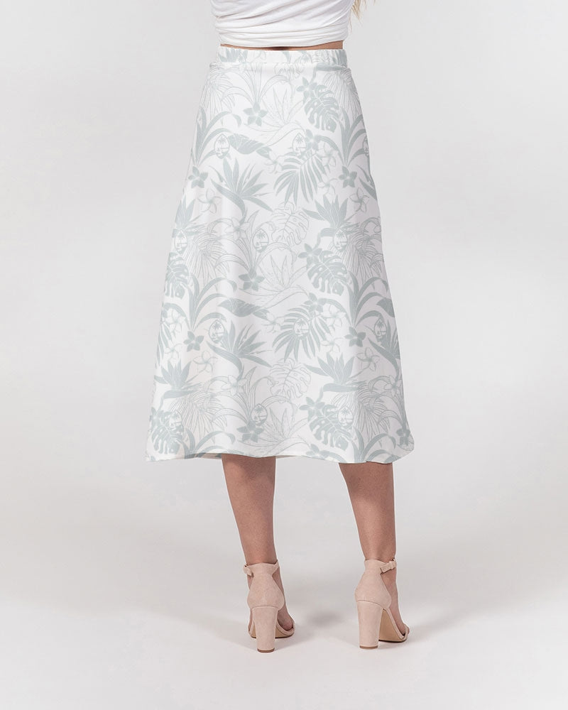 Guam Plumeria Tropical White Women's All-Over Print A-Line Midi Skirt