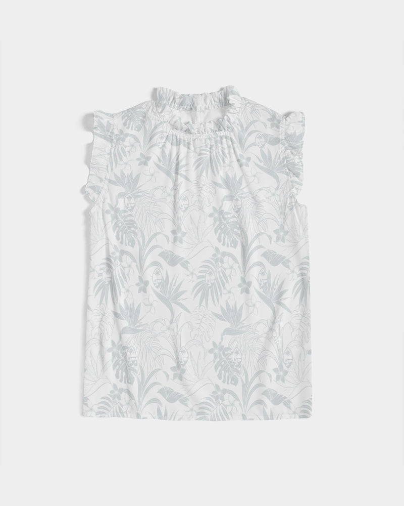 Guam Plumeria Tropical White Women's All-Over Print Ruffle Sleeve Top