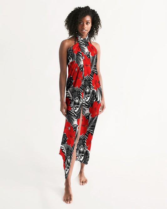 Guam Red Black Hibiscus Coconut Leaves All-Over Print Swim Cover Up