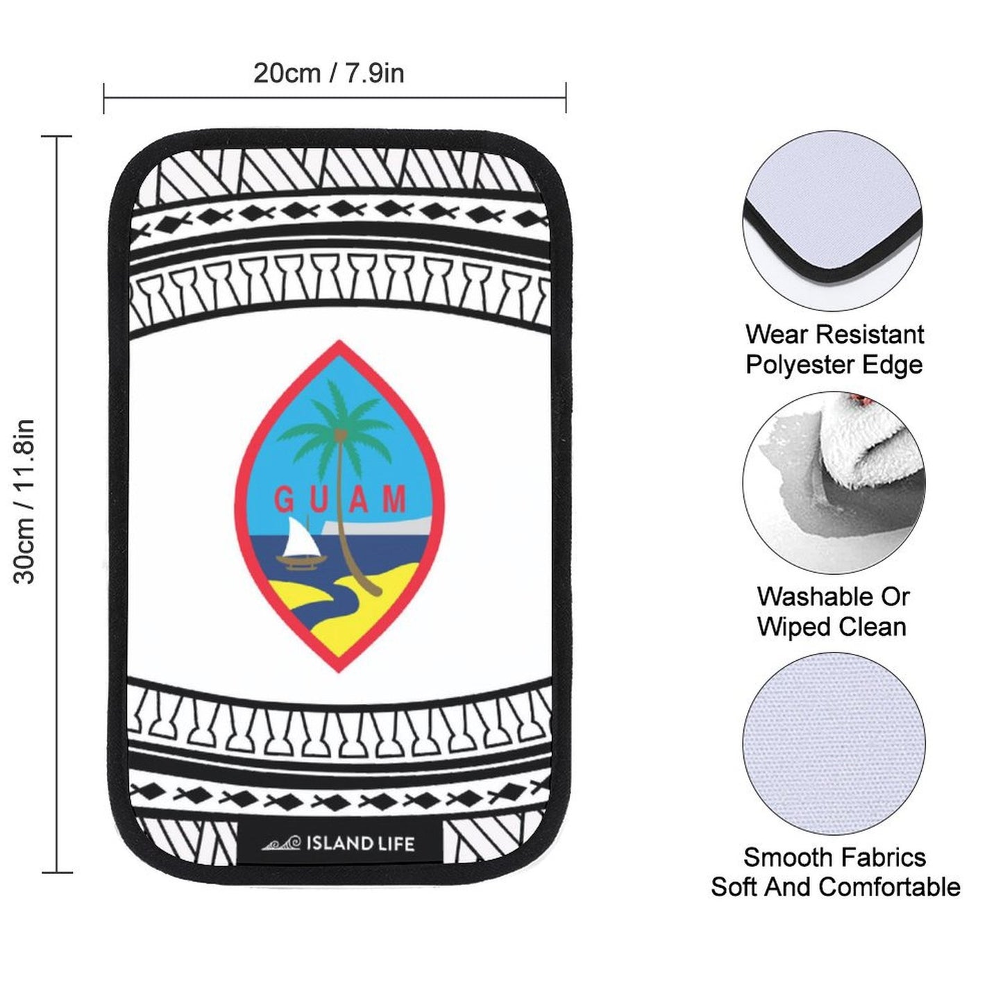 Guam Tribal White Car Armrest Cover