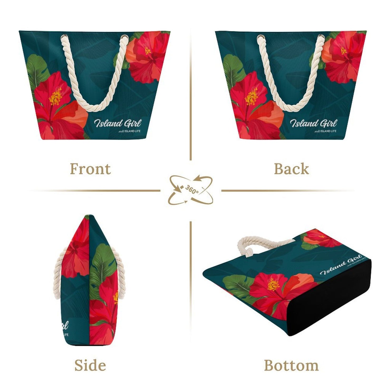 Island Girl Teal Guam CNMI Hemp Rope Tote Bag