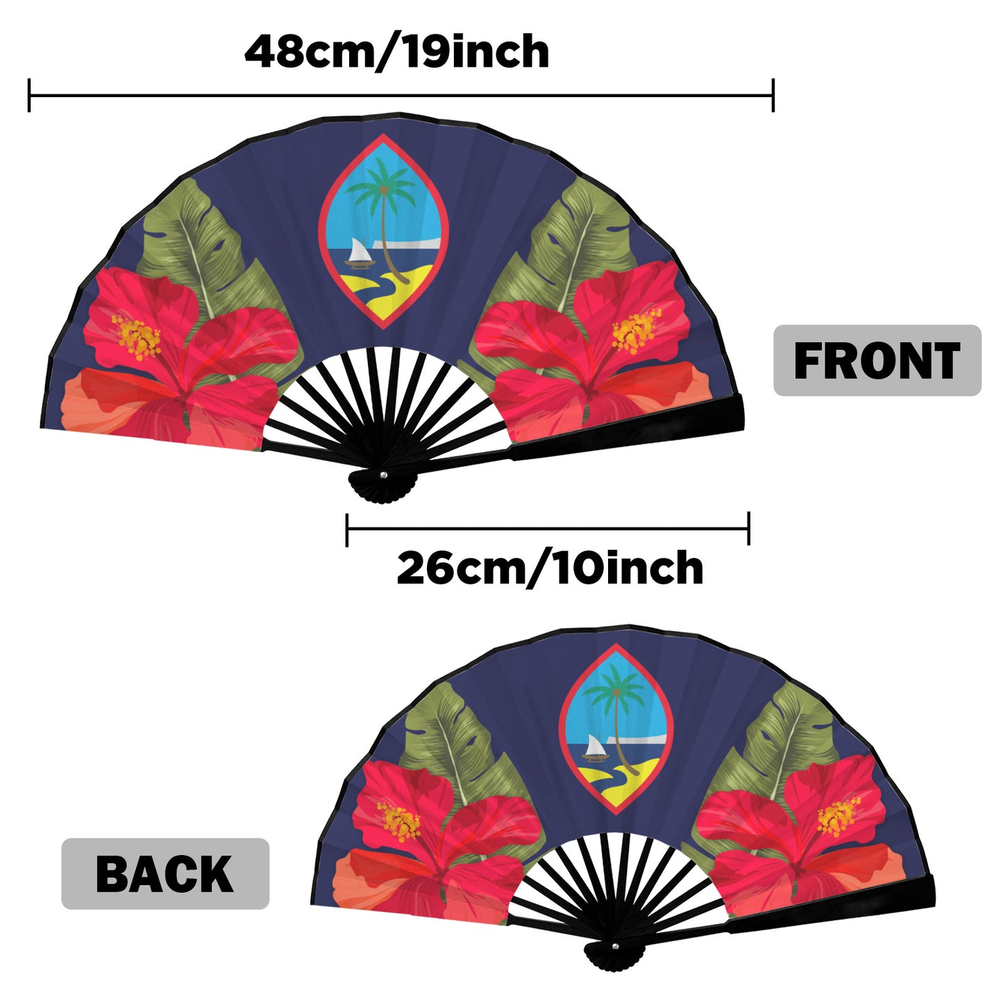 Guam Seal Hibiscus Paradise Double-Sided Folding Fan