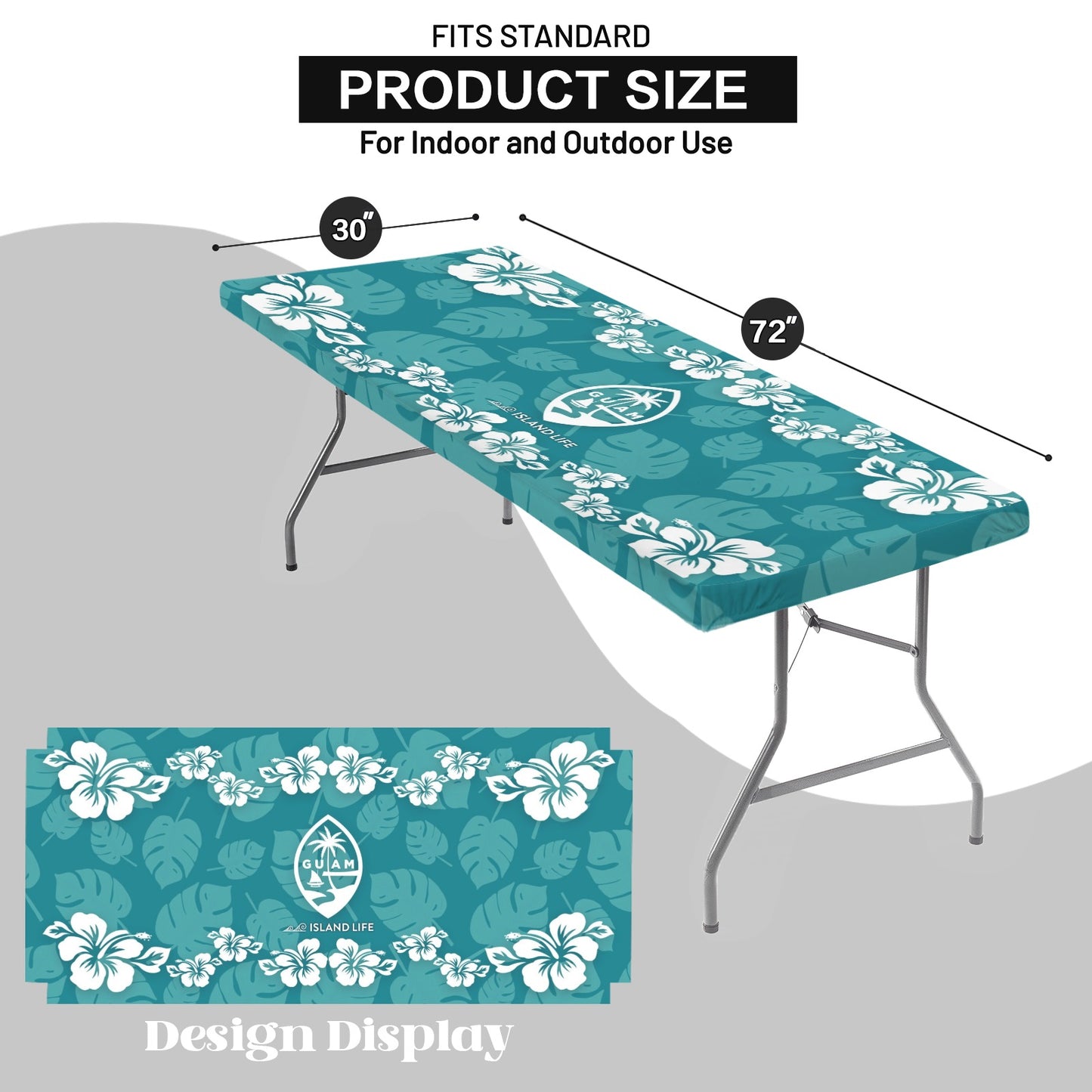 Guam Teal Hibiscus Fitted Tablecloth