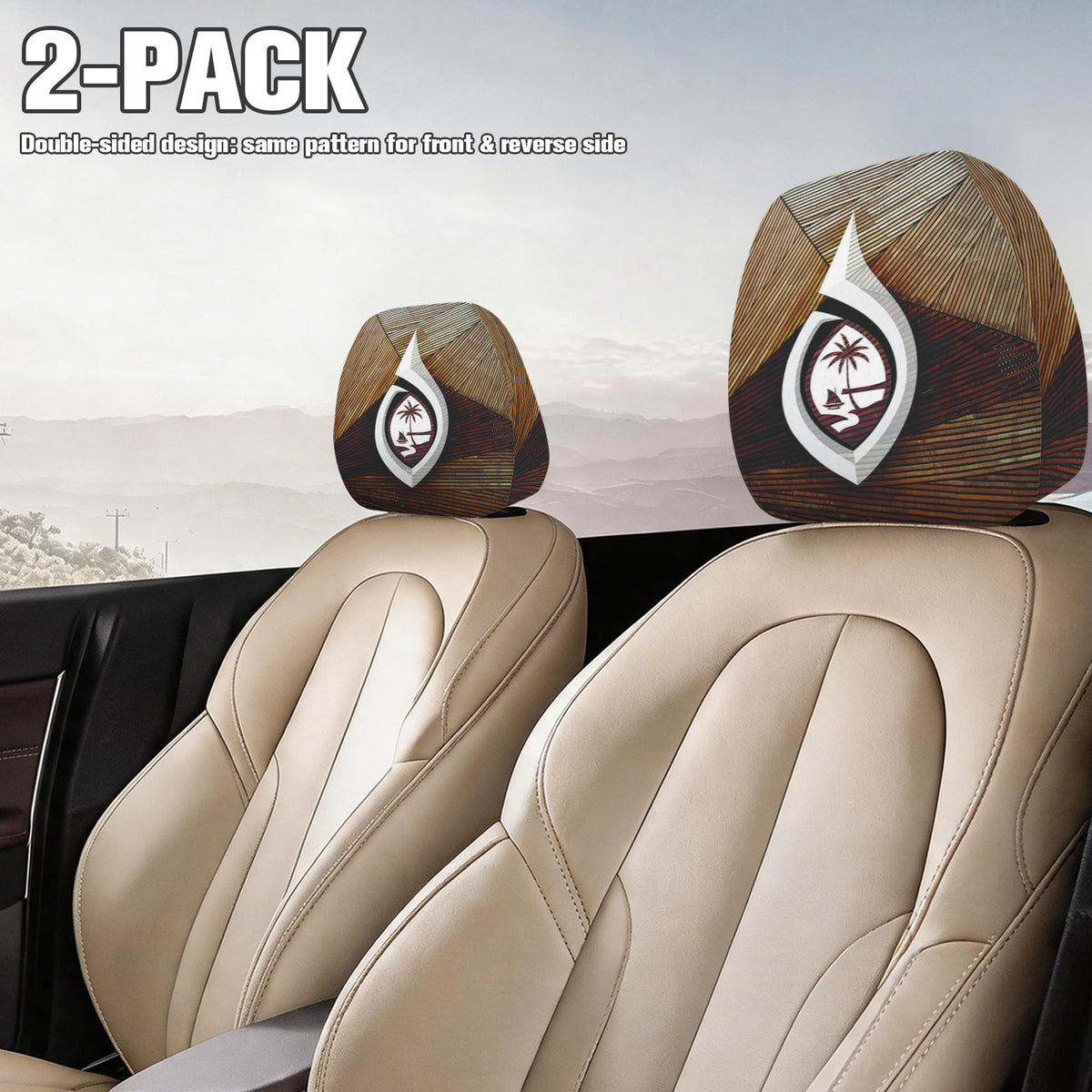 Guam Tribal Hook Car Headrest Cover (2-Pack)