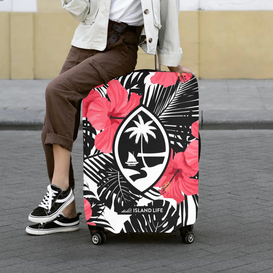 Guam Pink Black Hibiscus Leaves Luggage Cover