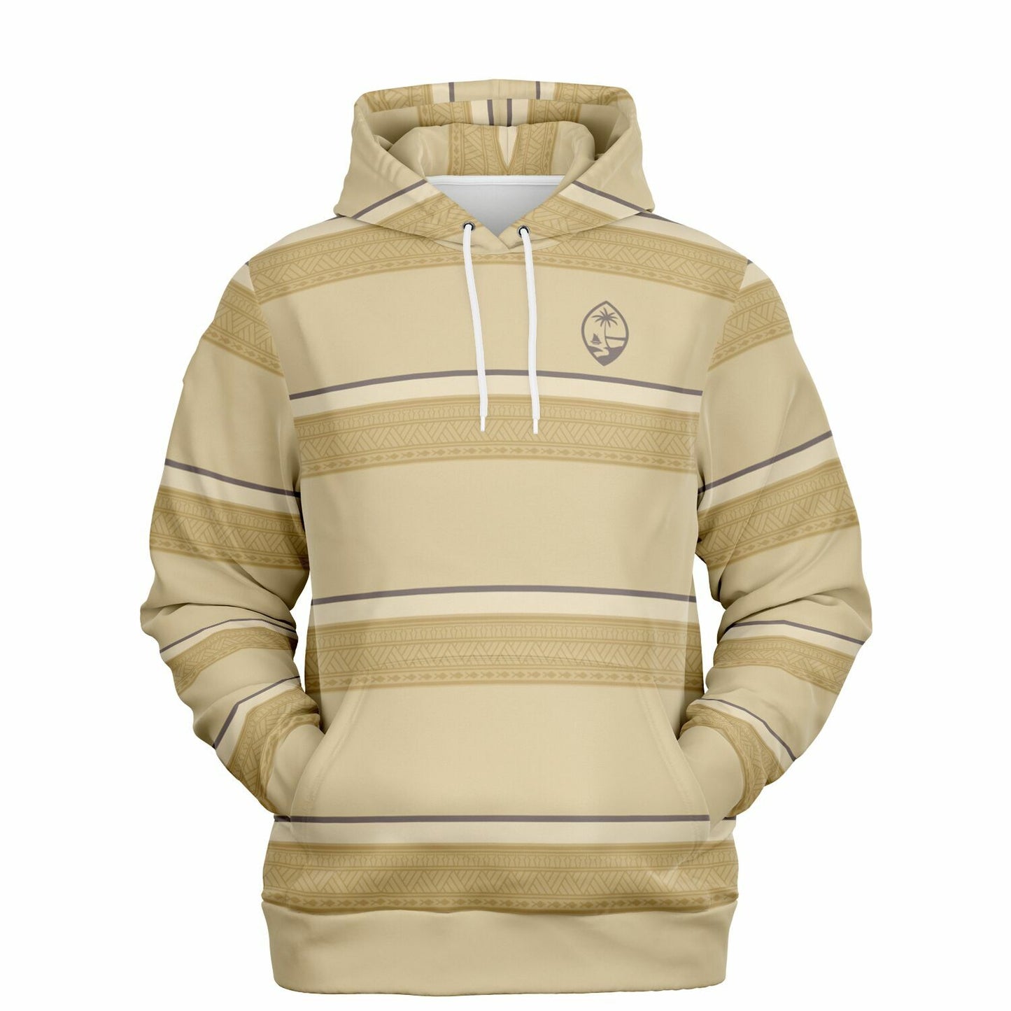 Guam Tribal Striped Khaki Unisex AOP Pullover Hoodie