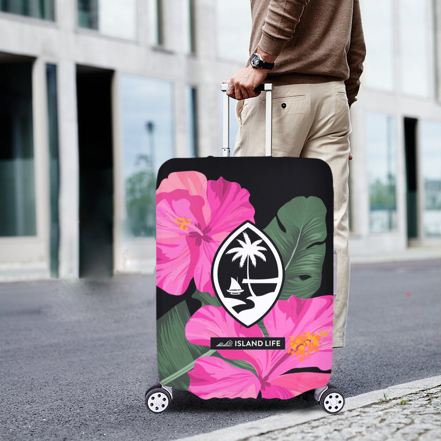 Guam Pink Hibiscus Paradise Luggage Cover