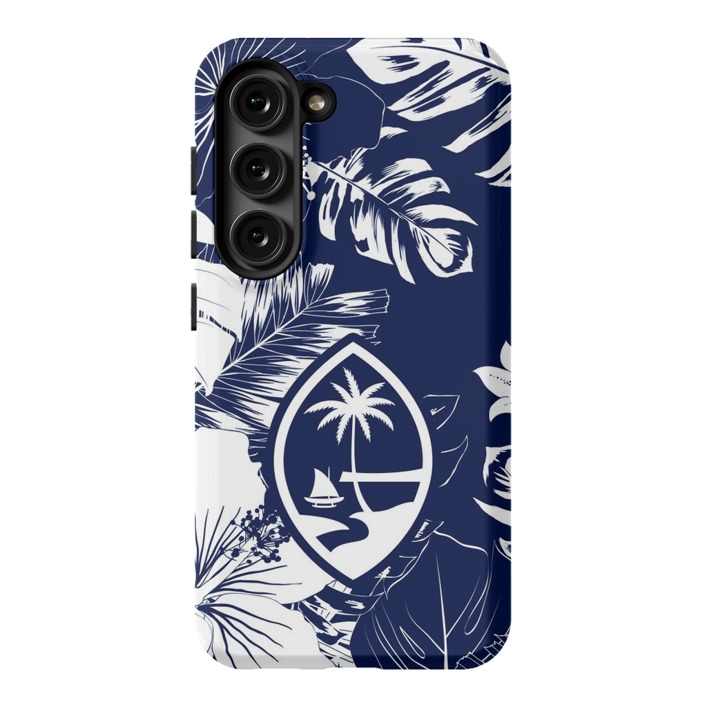 Guam Hibiscus Floral Navy Premium Glossy Tough Phone Case