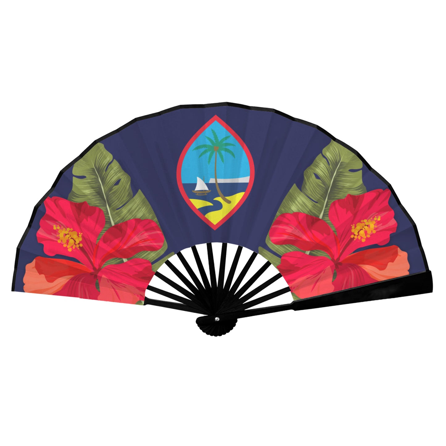 Guam Seal Hibiscus Paradise Double-Sided Folding Fan