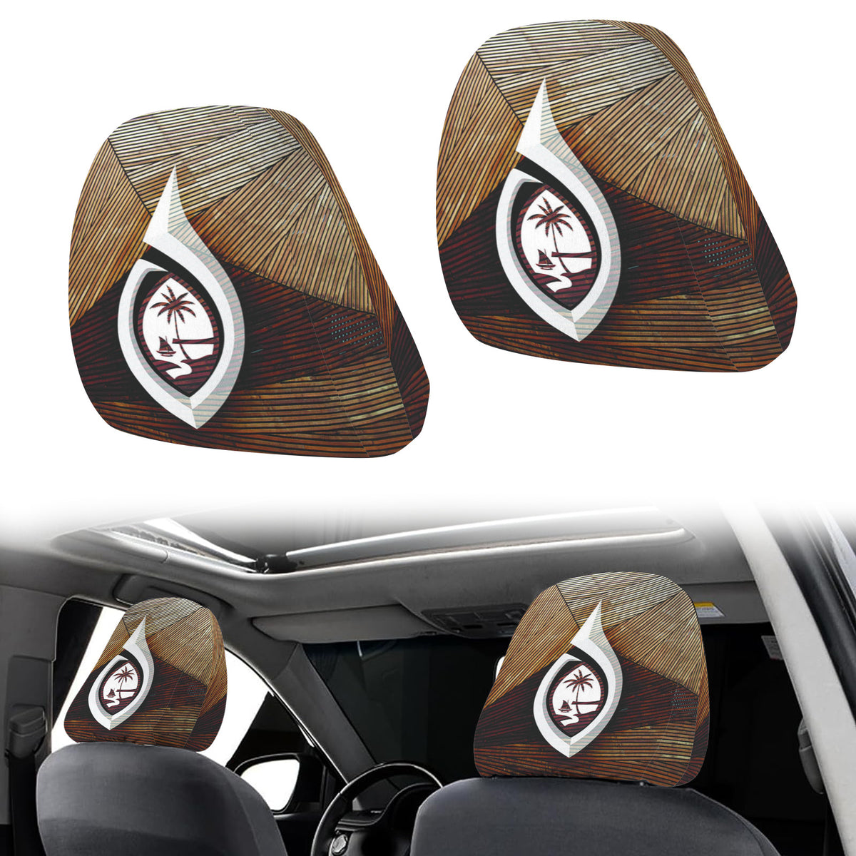 Guam Tribal Hook Car Headrest Cover (2-Pack)