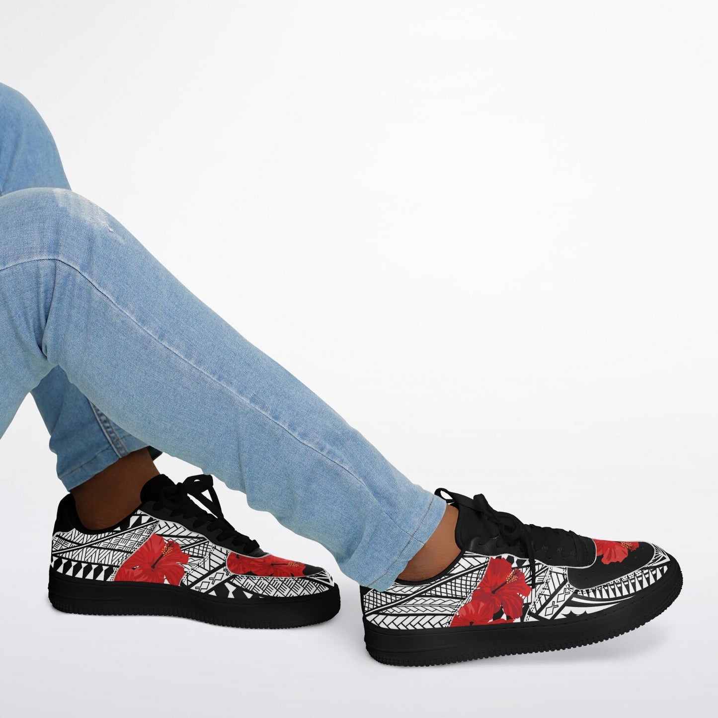 Guam Red Hibiscus Tribal Black Core Low Shoes