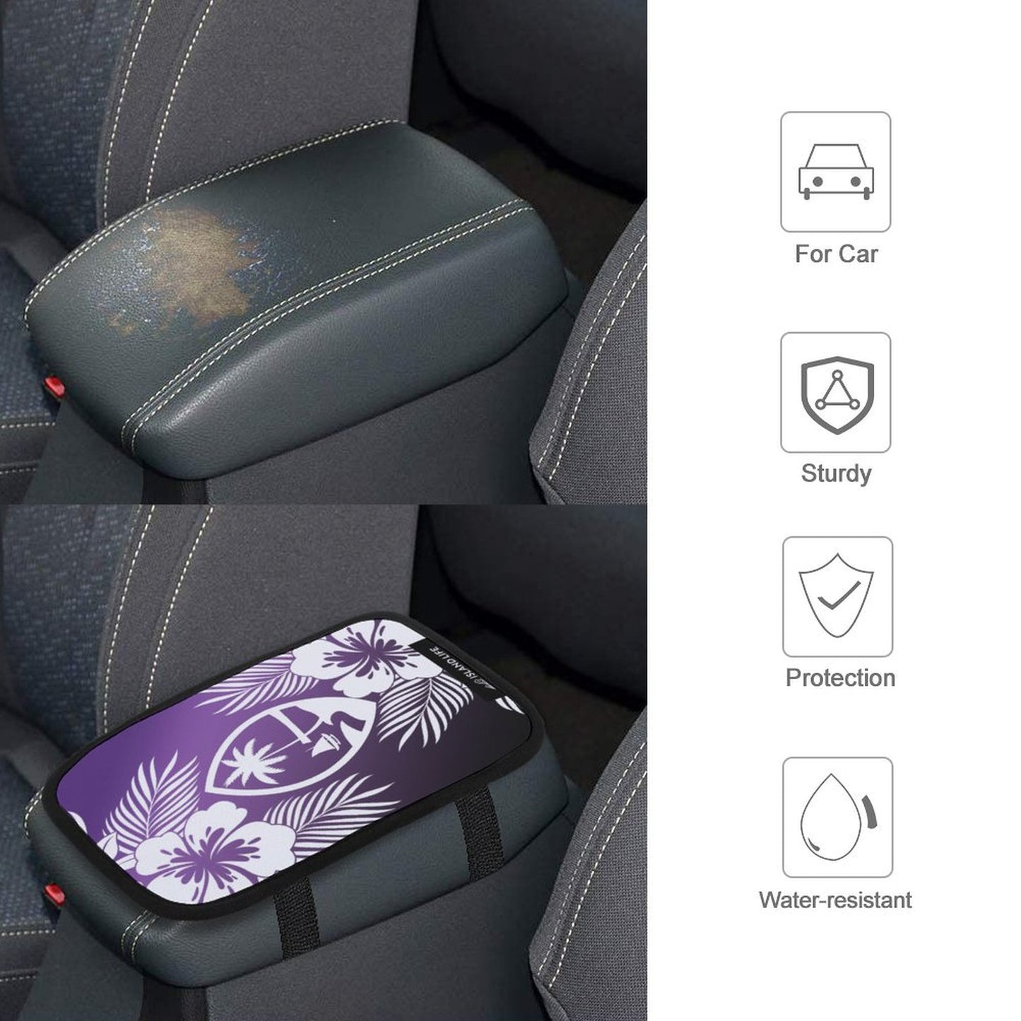 Guam Tropical Hibiscus Purple Car Armrest Cover
