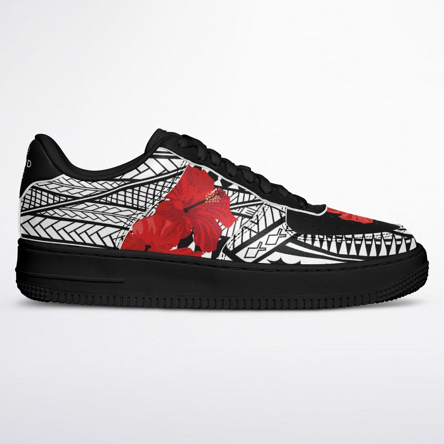 Guam Red Hibiscus Tribal Black Core Low Shoes