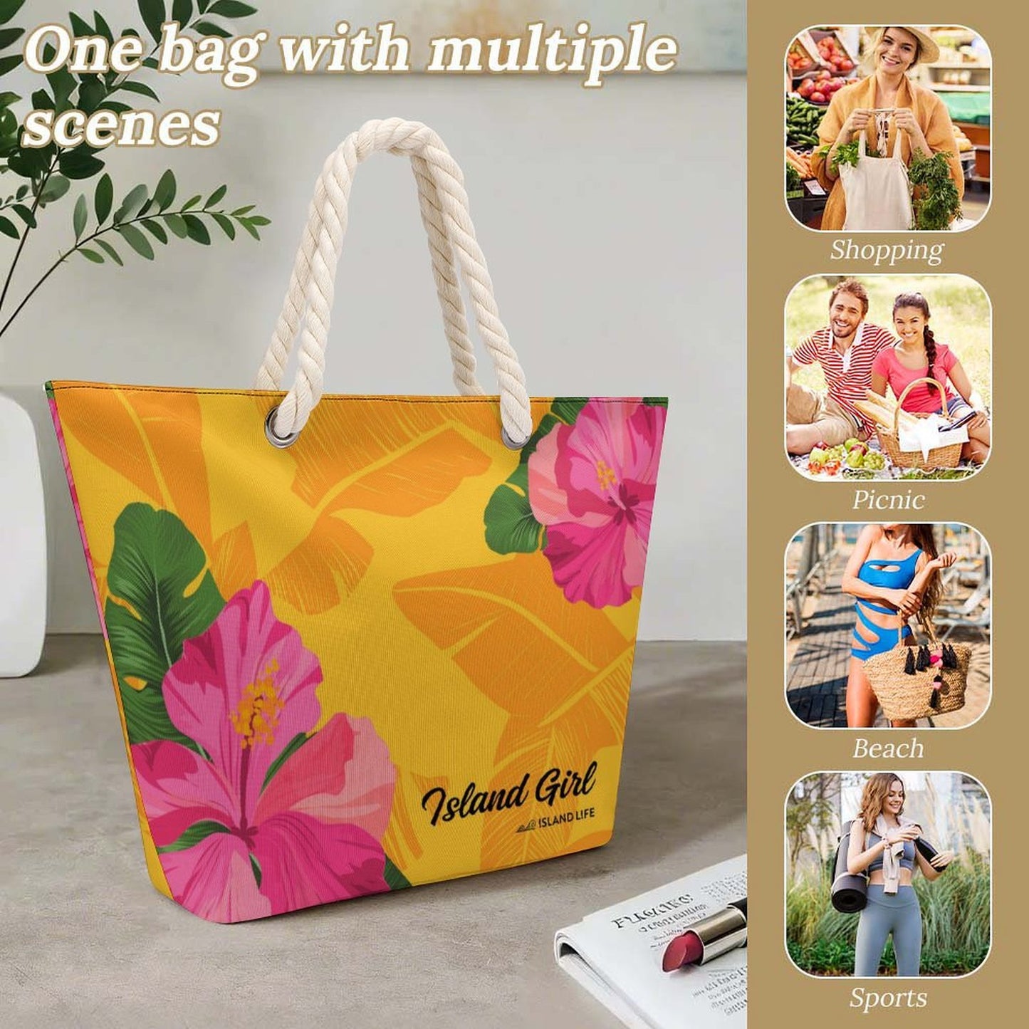 Island Girl Gold Guam CNMI Hemp Rope Tote Bag