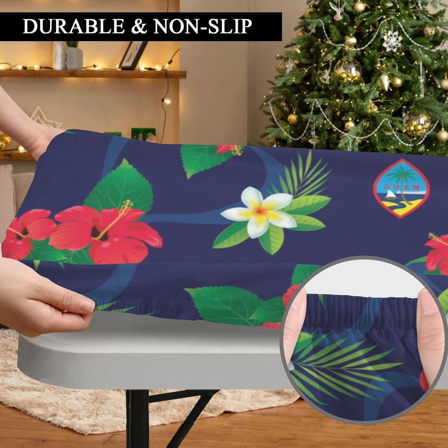 Guam Flag Flowers Fitted Tablecloth