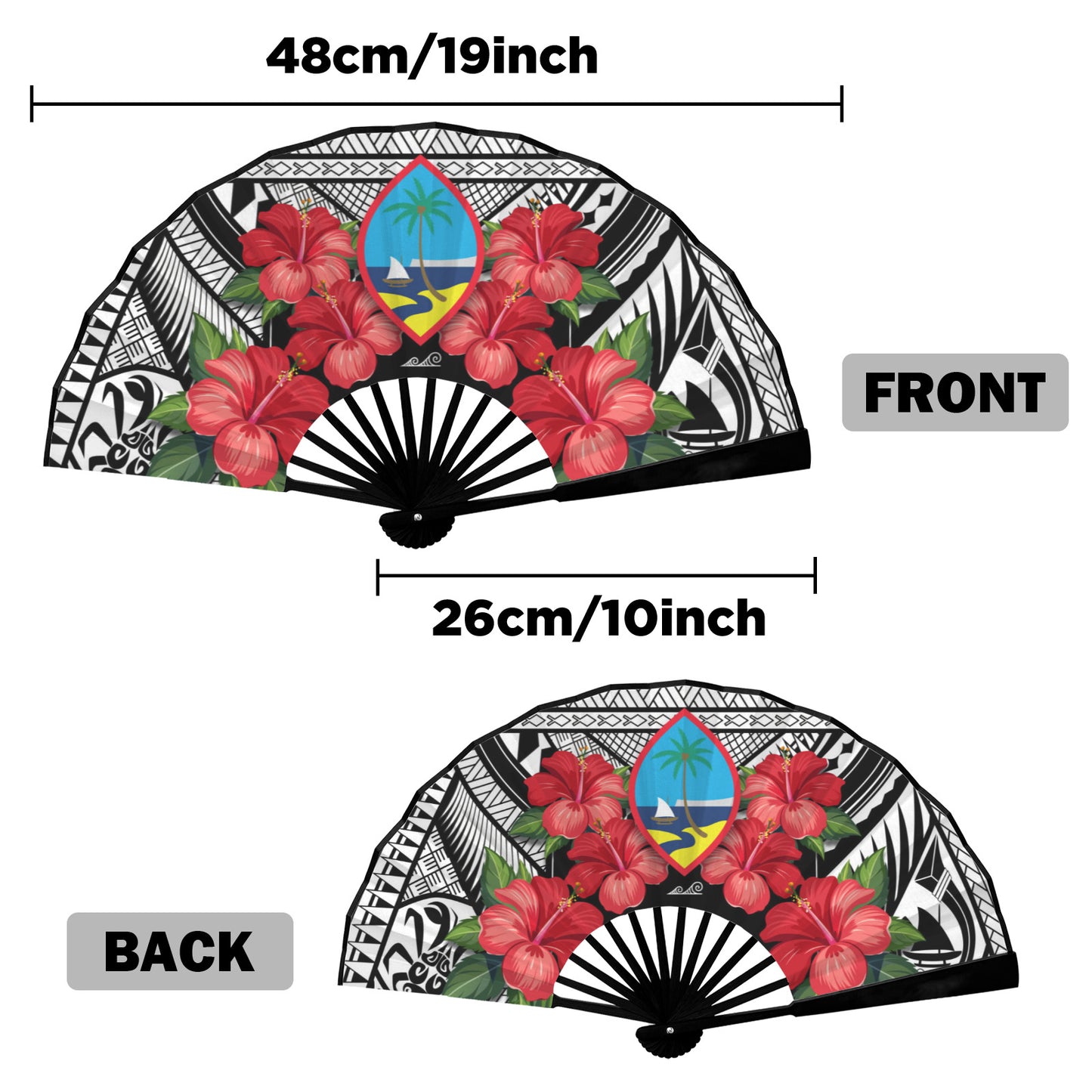 Guam Hibiscus Guahan Tribal Double-Sided Folding Fan