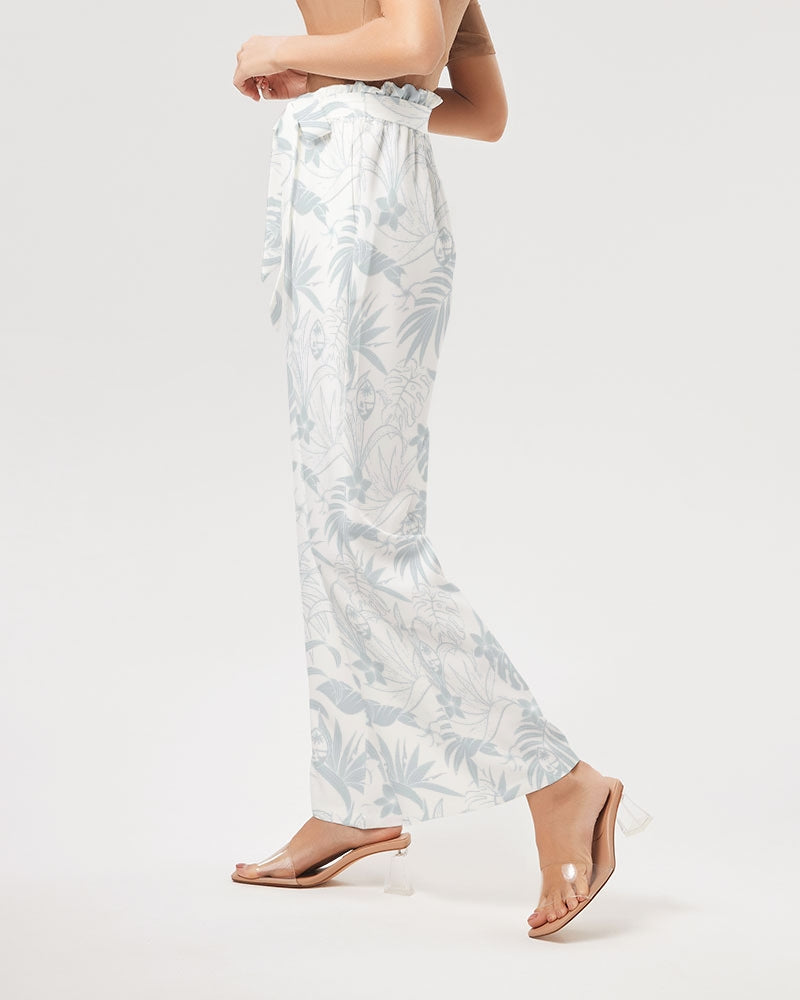 Guam Plumeria Tropical White Women's All-Over Print High-Rise Wide Leg Pants