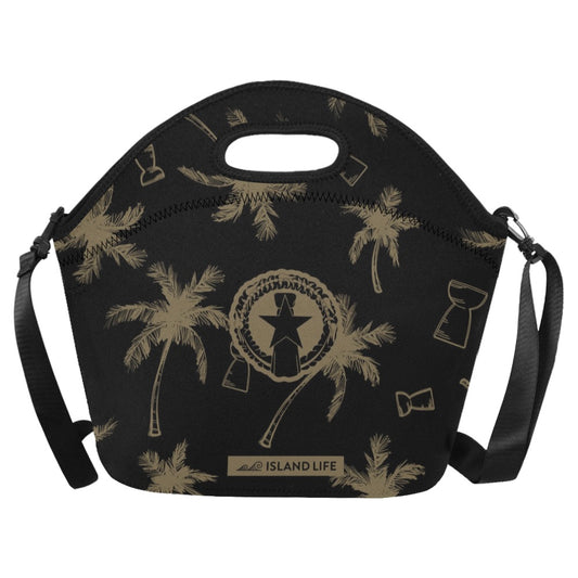 CNMI Latte Stone Coconut Trees Black Neoprene Lunch Bag Large