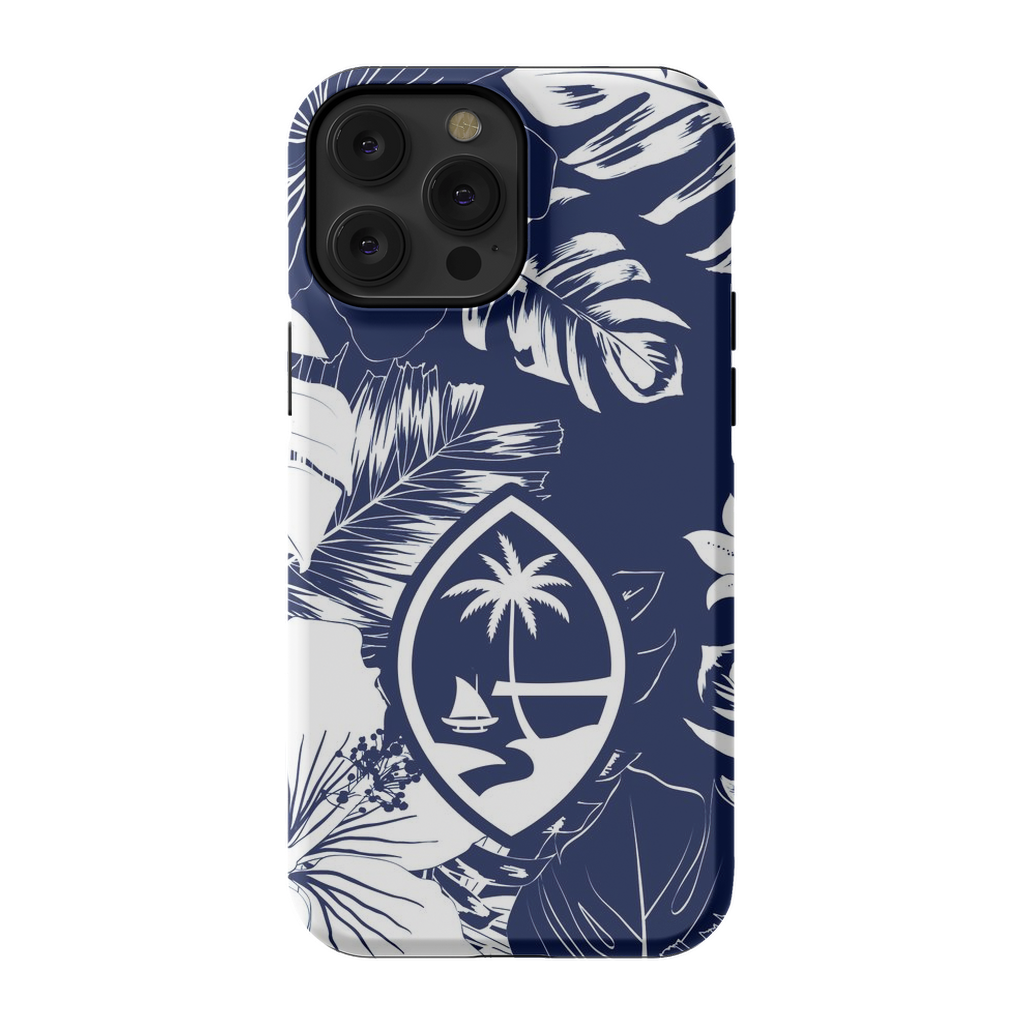 Guam Hibiscus Floral Navy Premium Glossy Tough Phone Case