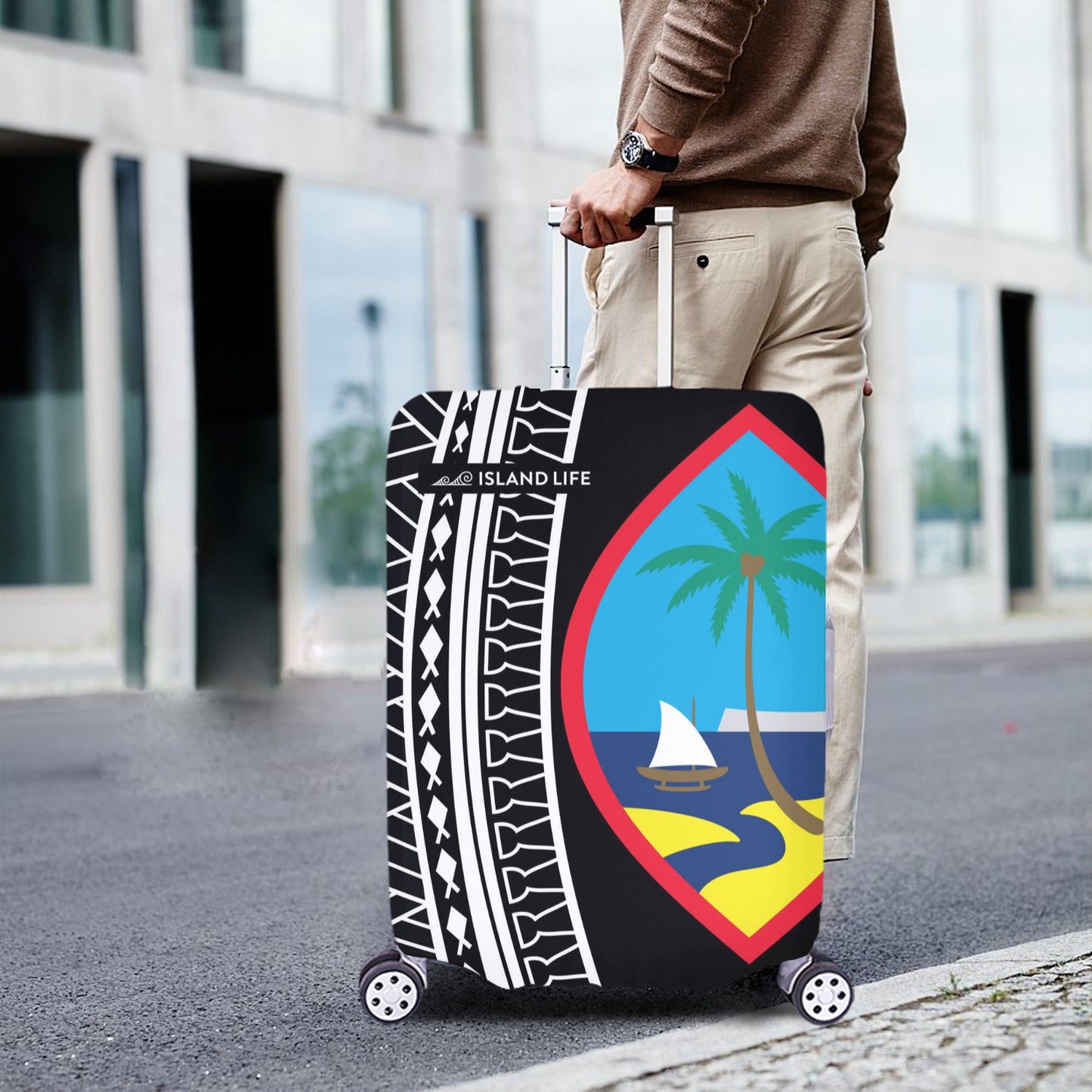 Guam Seal Tribal Black Luggage Cover