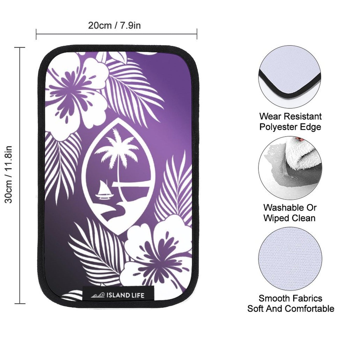 Guam Tropical Hibiscus Purple Car Armrest Cover