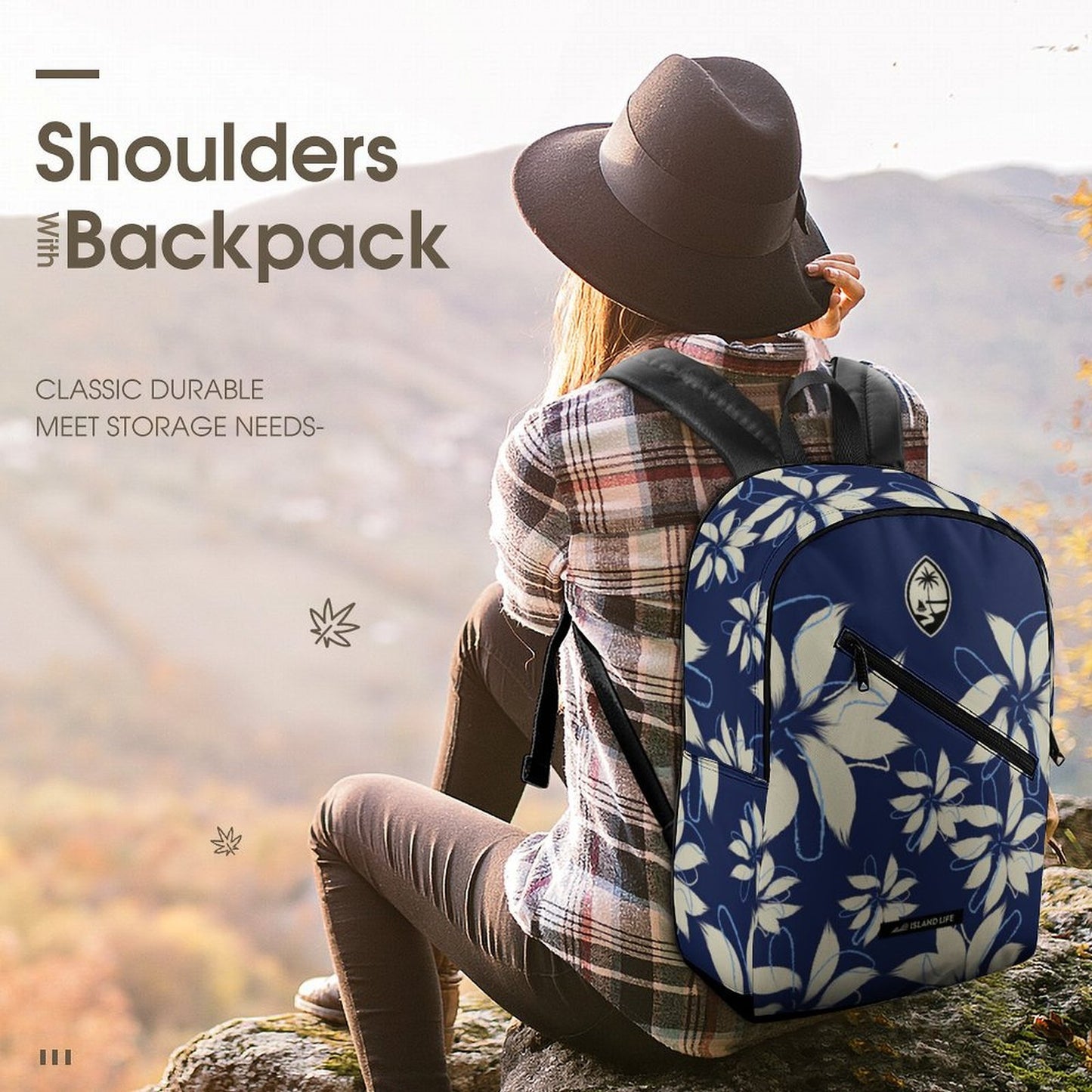 Guam Tropical Deep Blue Dual-Compartment Backpack