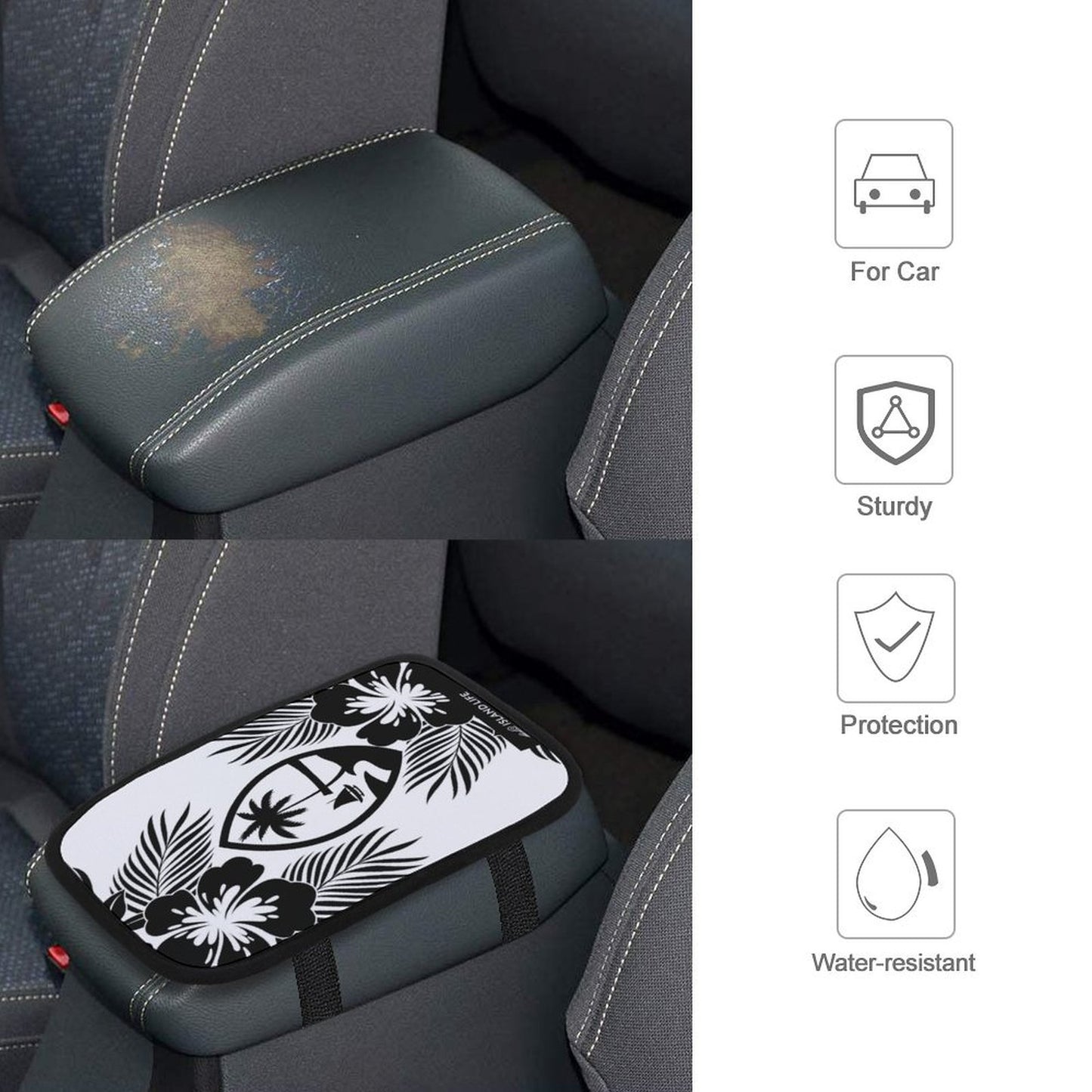 Guam Tropical Hibiscus White Car Armrest Cover