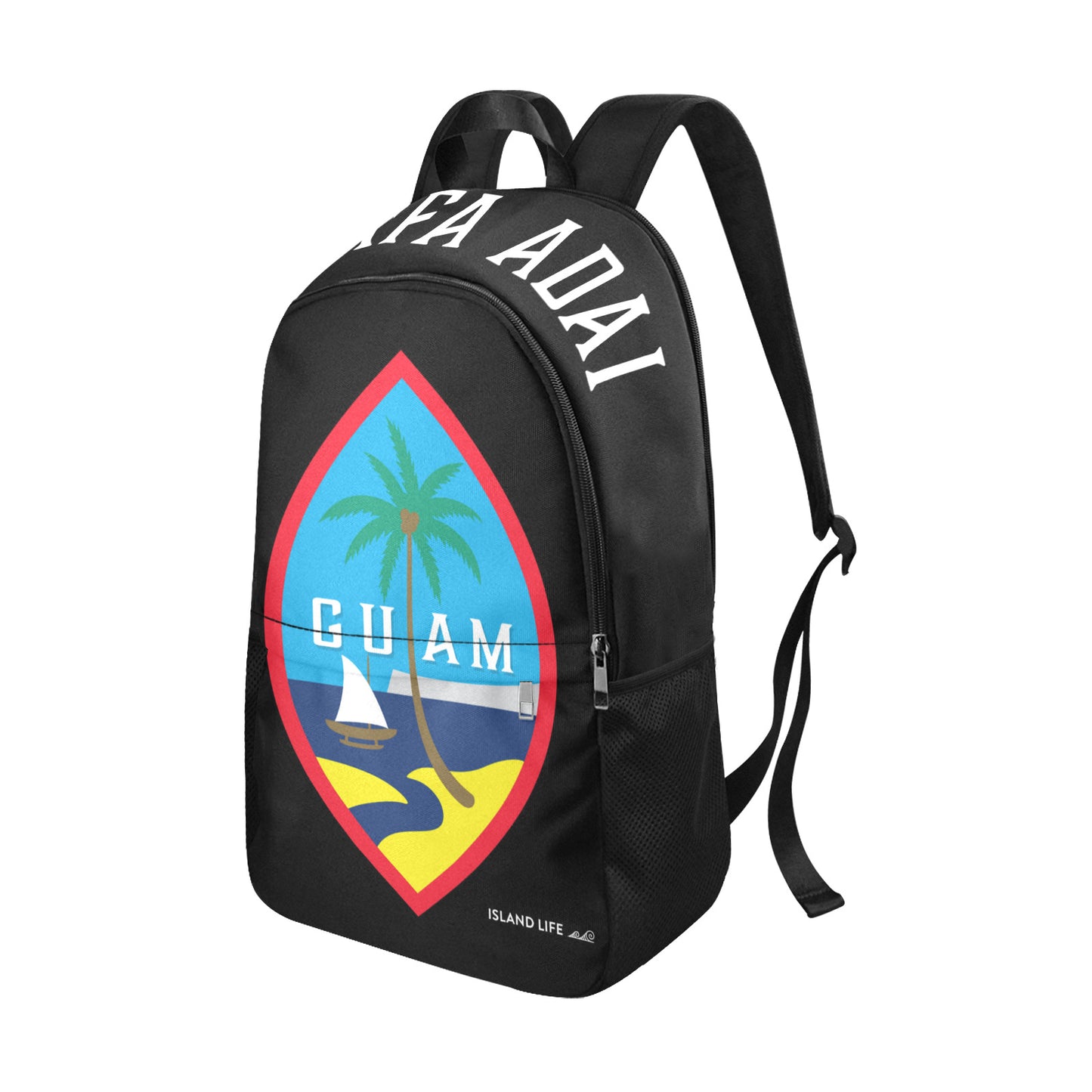 Hafa Adai Guam Fabric Backpack with Side Mesh Pockets