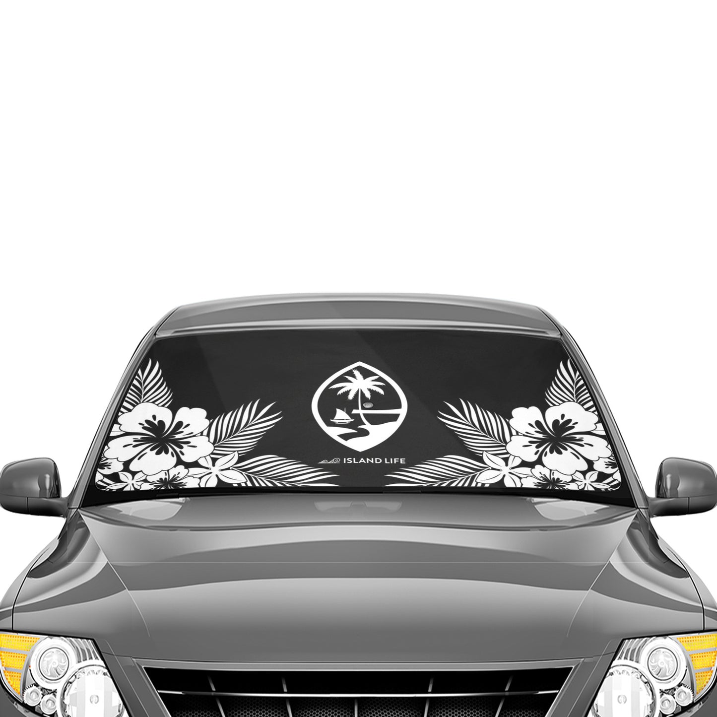 Guam Tropical Hibiscus Black Car Sun Shade Umbrella