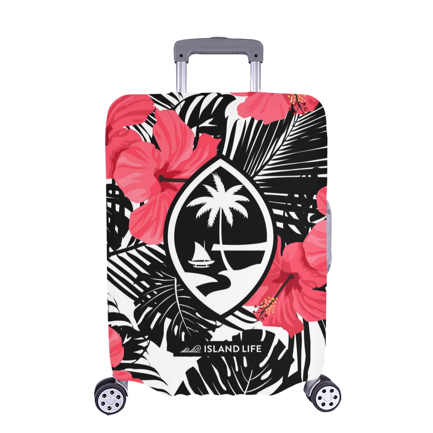 Guam Pink Black Hibiscus Leaves Luggage Cover