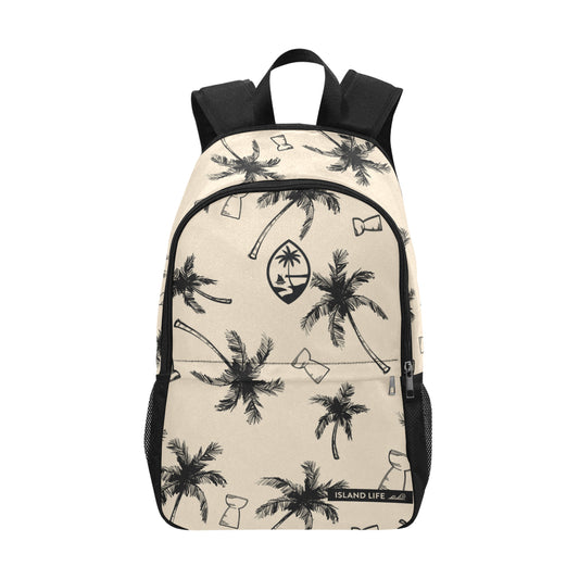 Guam Latte Stone Coconut Trees Khaki Fabric Backpack with Side Mesh Pockets