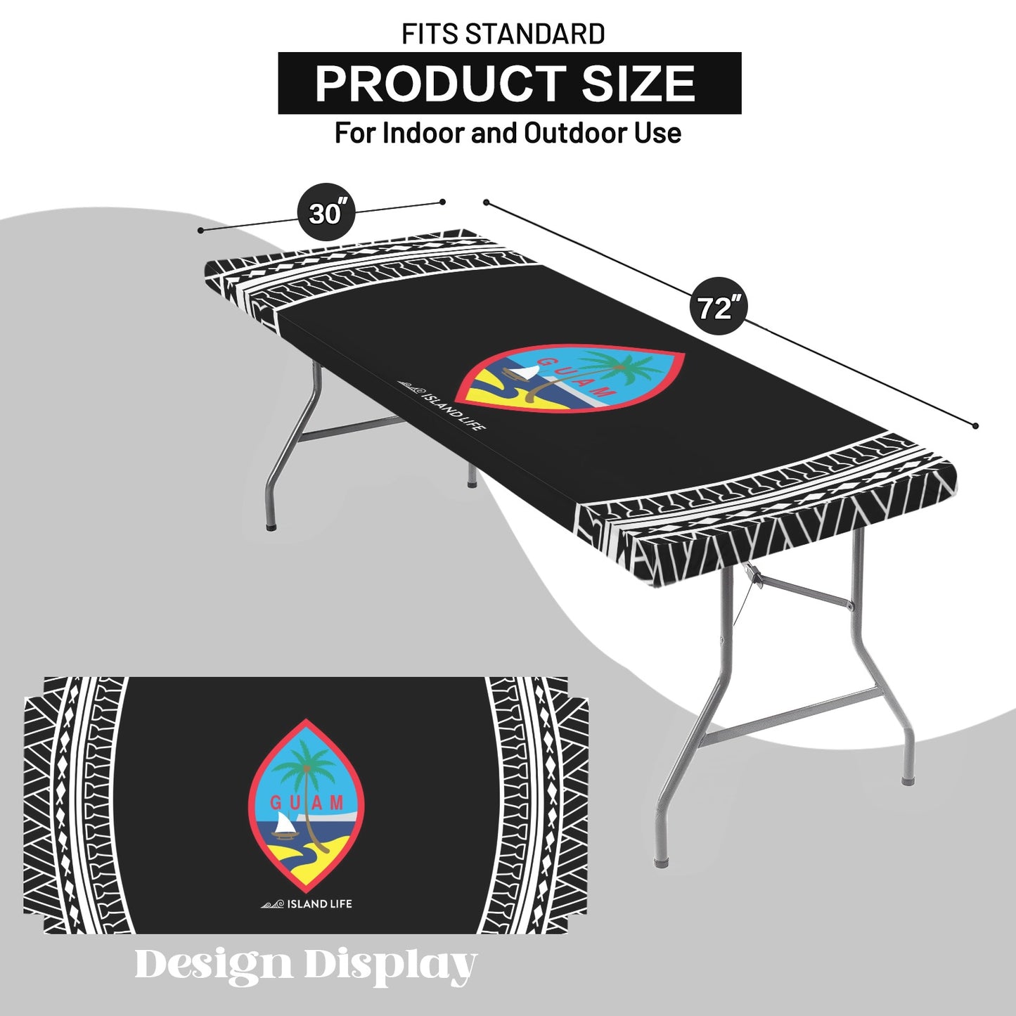 Guam Tribal Black Fitted Tablecloth