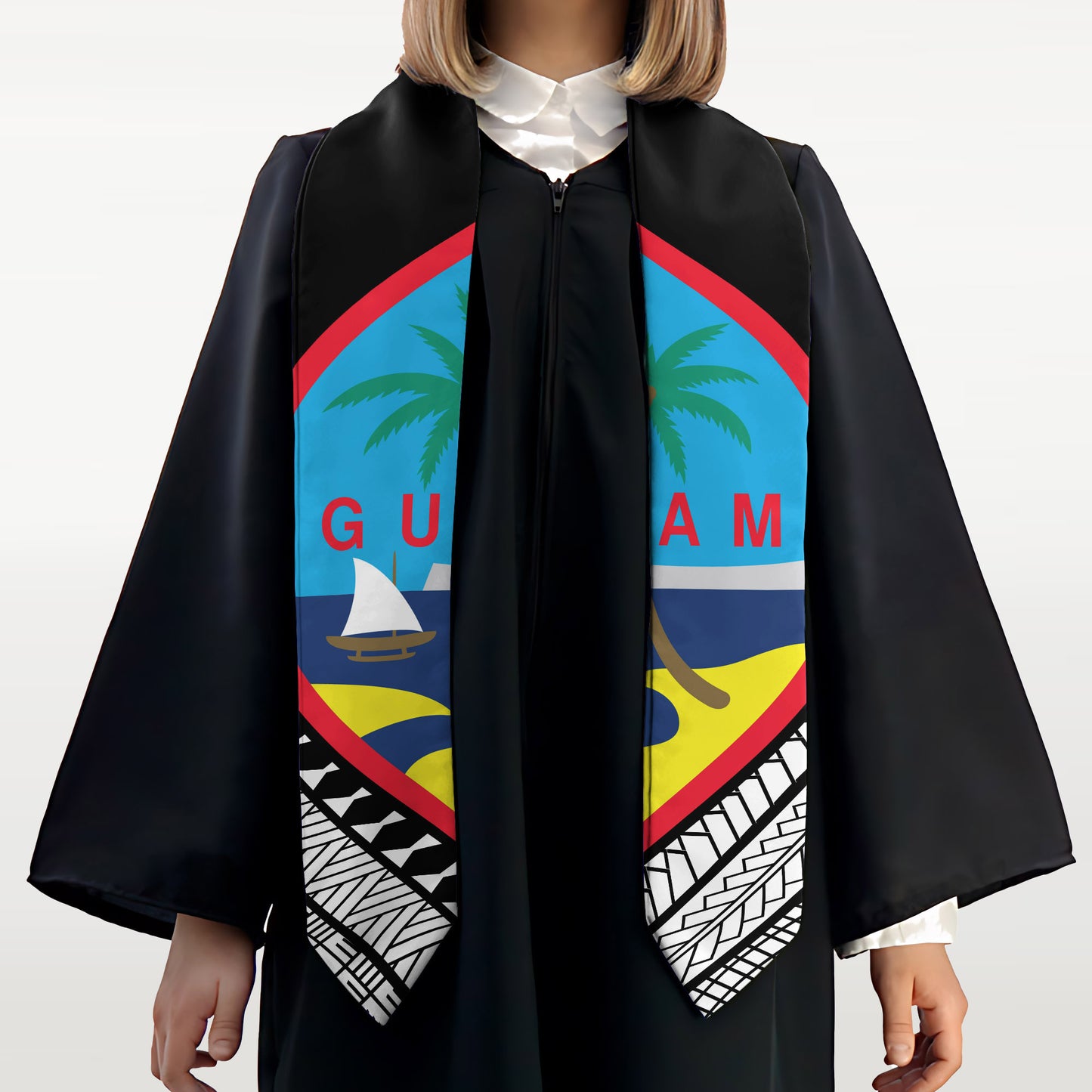 Guahan Half Tribal Black Guam Graduation Stole Sash