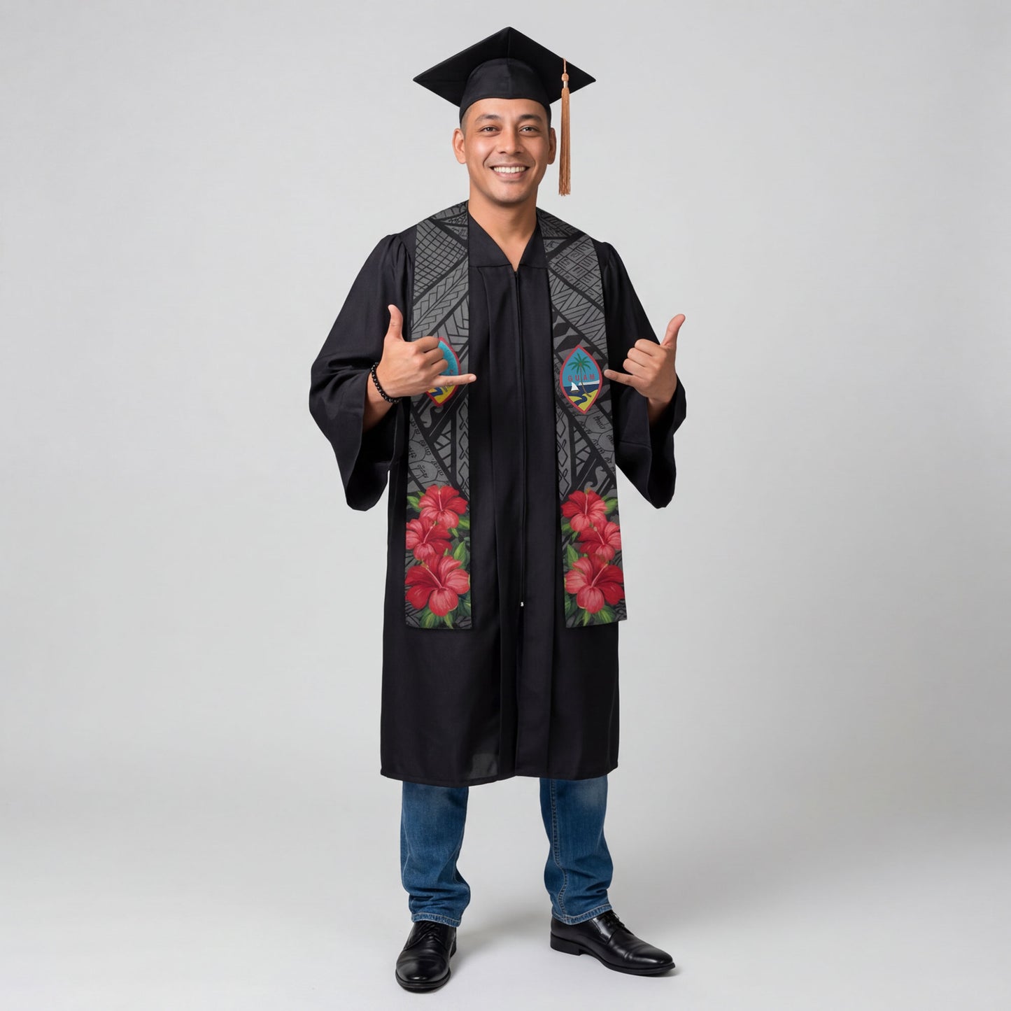 Guahan Hibiscus Tribal Black Graduation Stole Sash