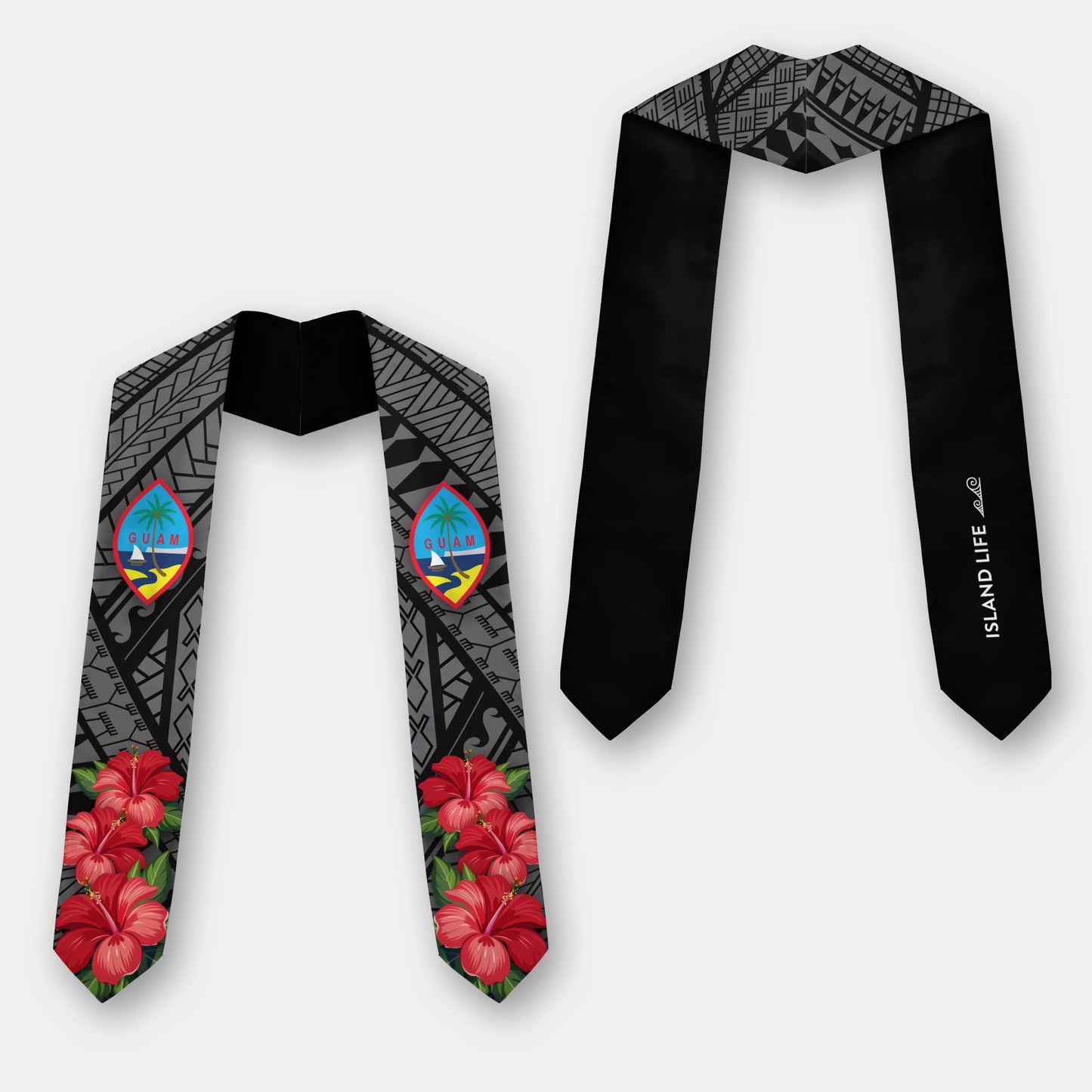 Guahan Hibiscus Tribal Black Graduation Stole Sash