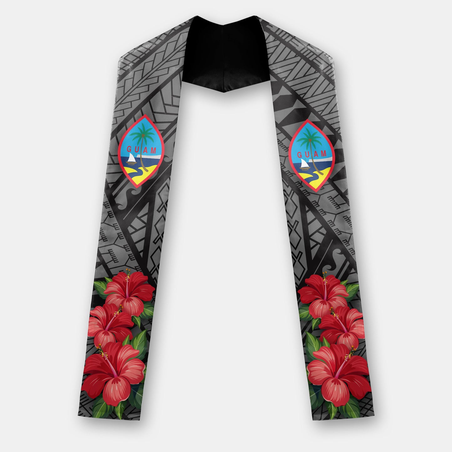 Guahan Hibiscus Tribal Black Graduation Stole Sash