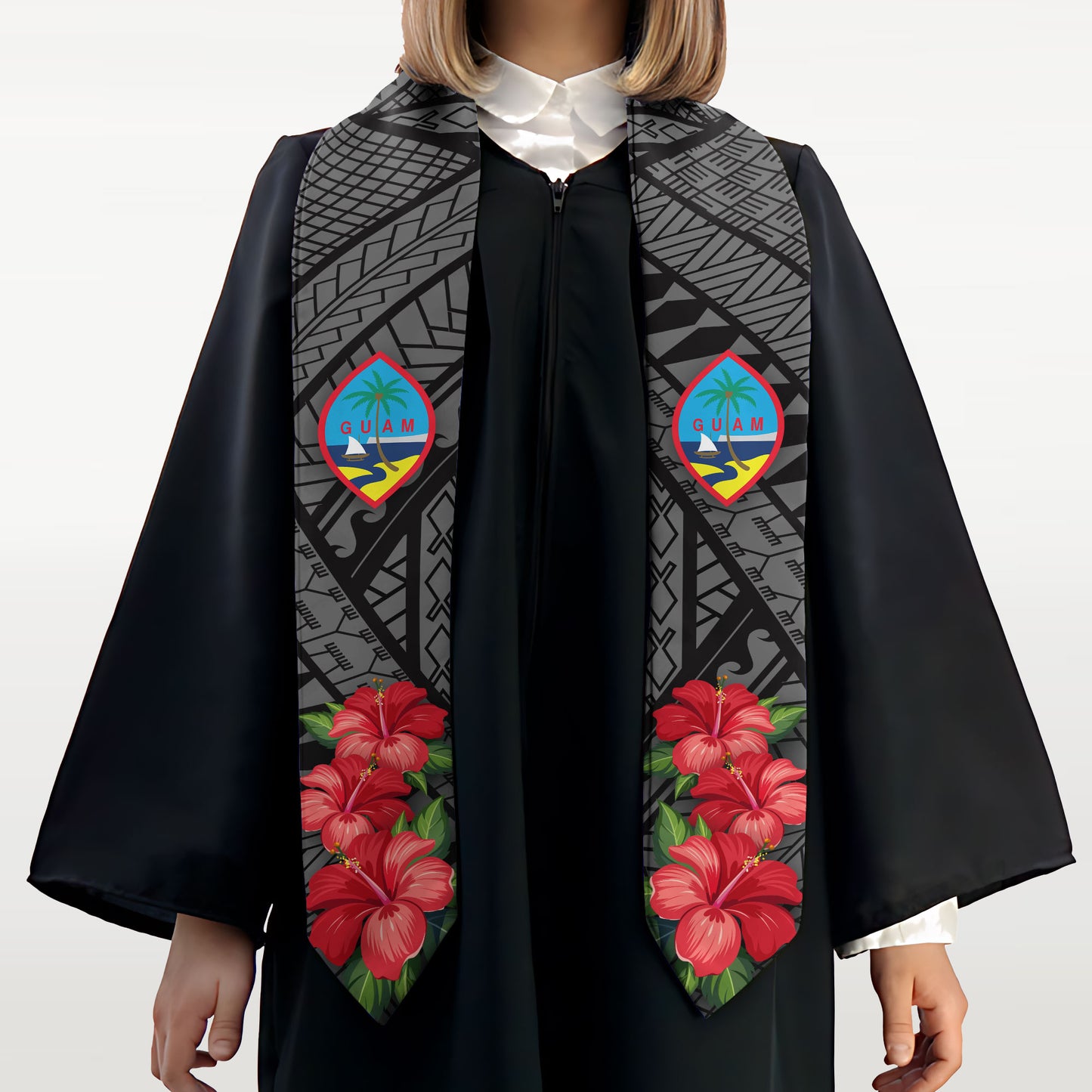 Guahan Hibiscus Tribal Black Graduation Stole Sash
