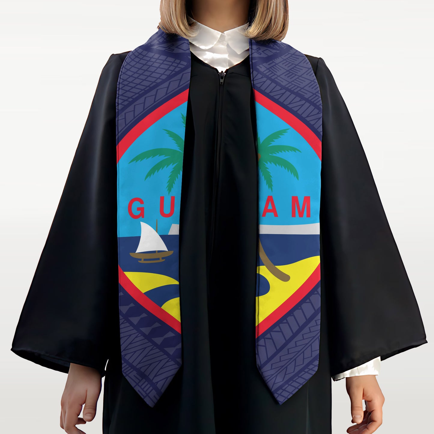 Guahan Tribal Blue Guam Graduation Stole Sash