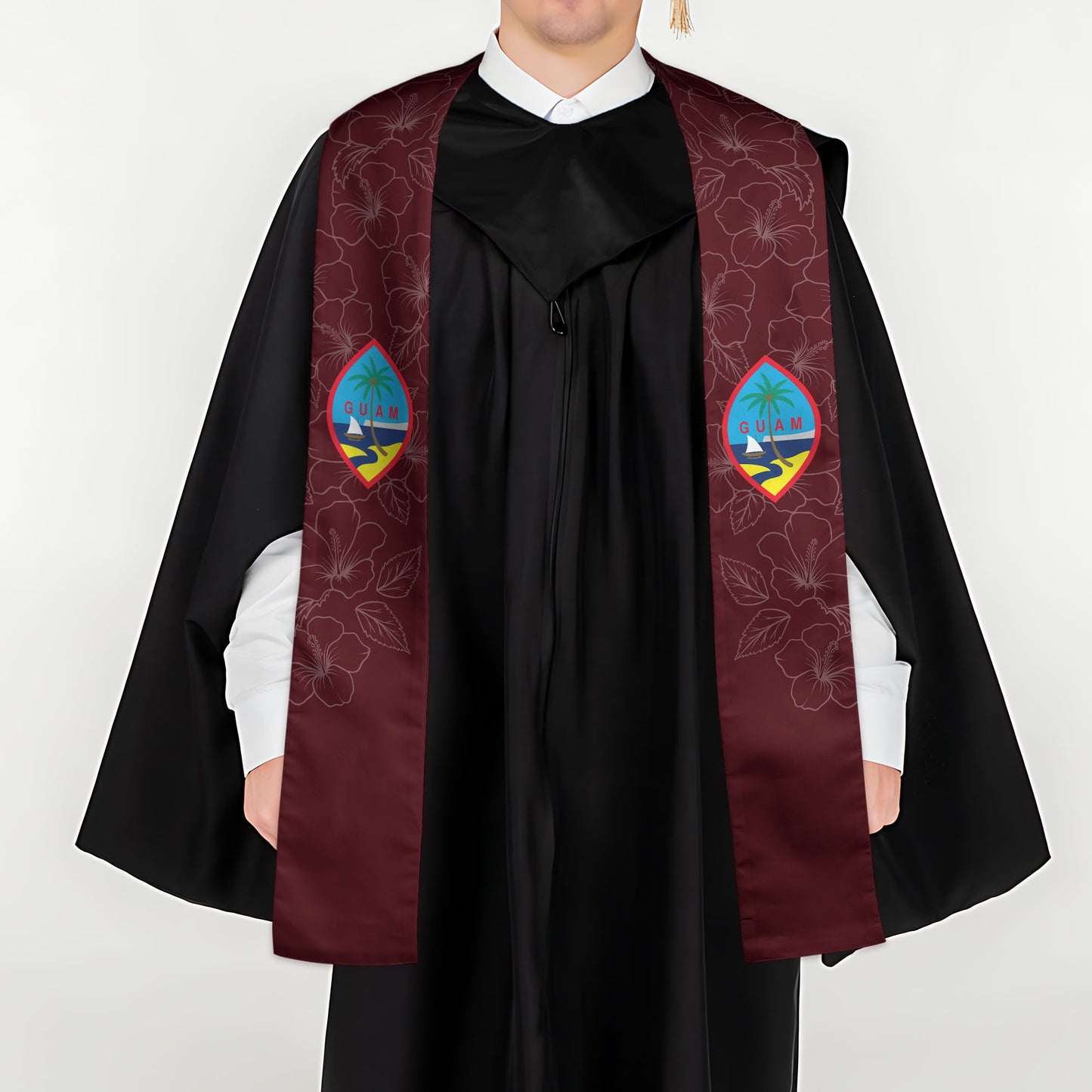 Guam Hibiscus Maroon Graduation Stole Sash