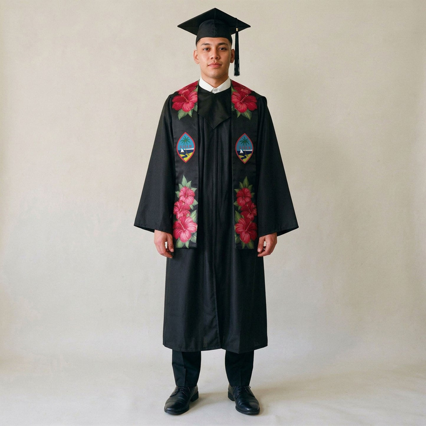 Guam Red Hibiscus Black Graduation Stole Sash