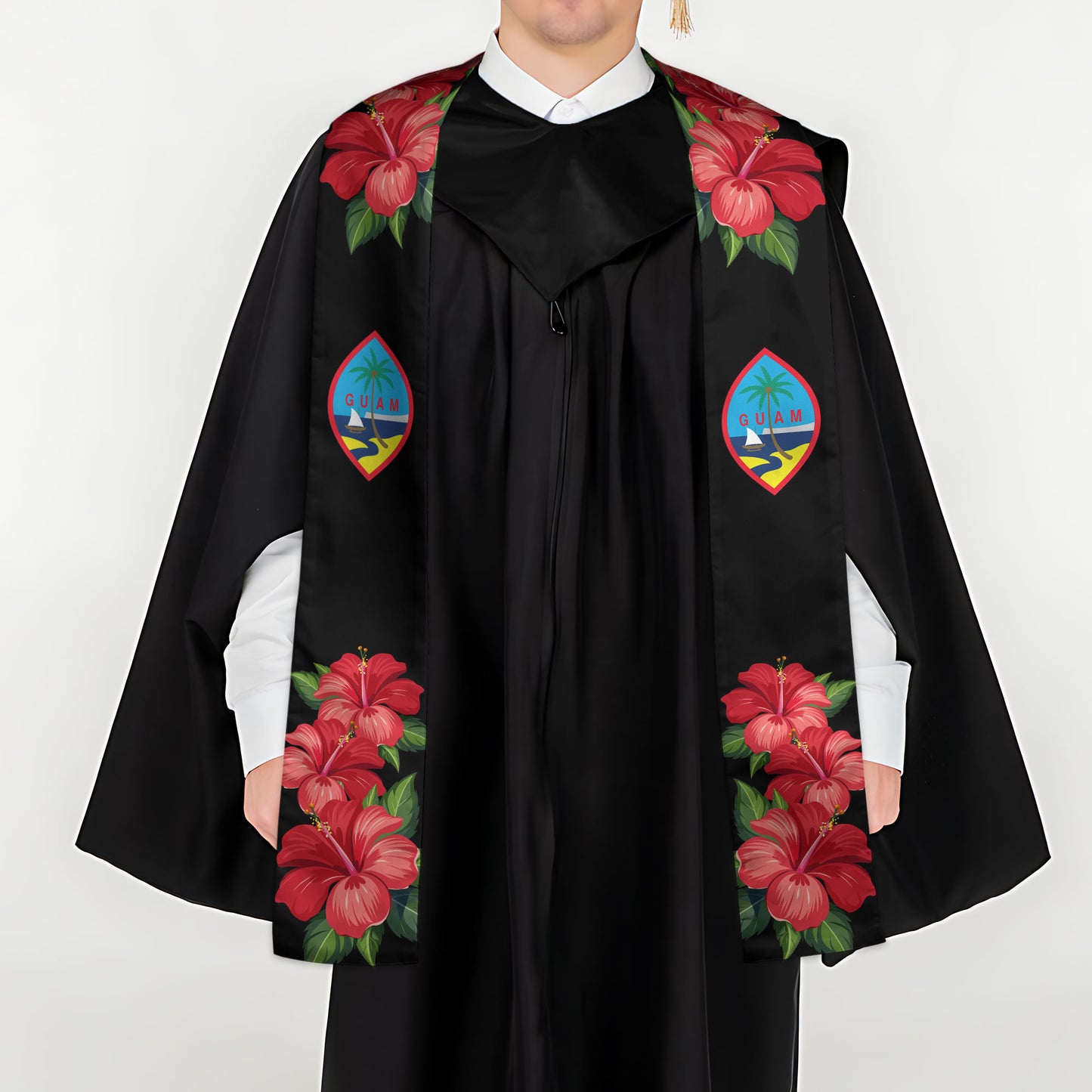 Guam Red Hibiscus Black Graduation Stole Sash