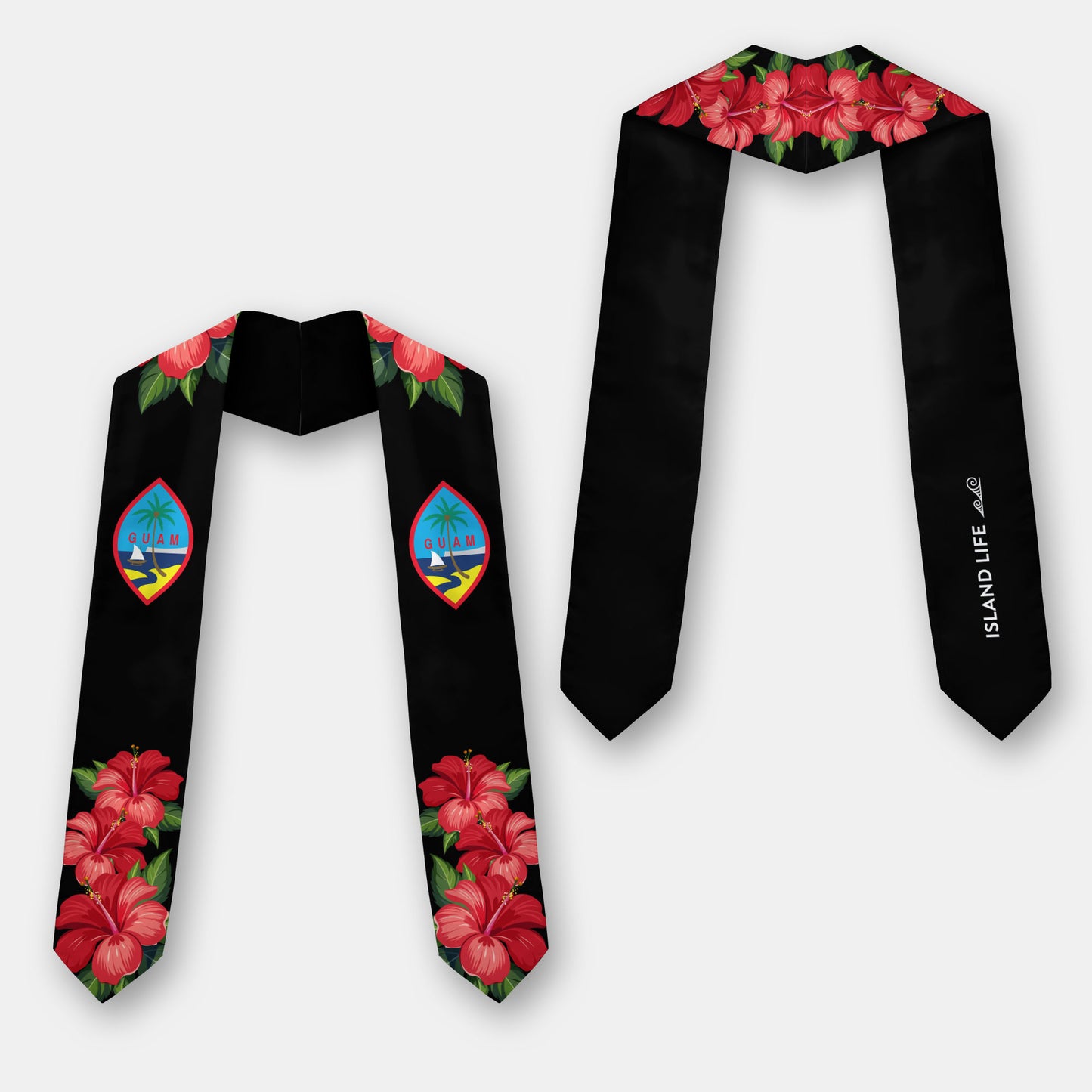 Guam Red Hibiscus Black Graduation Stole Sash