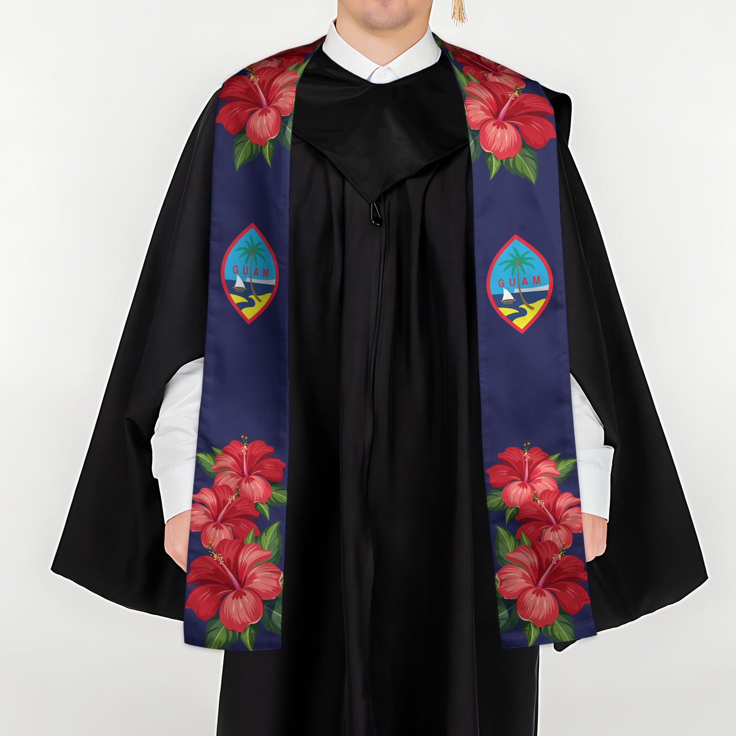Guam Red Hibiscus Blue Graduation Stole Sash