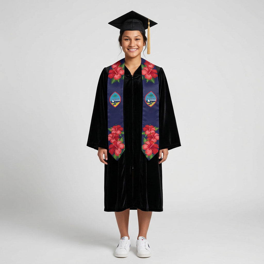 Guam Red Hibiscus Blue Graduation Stole Sash