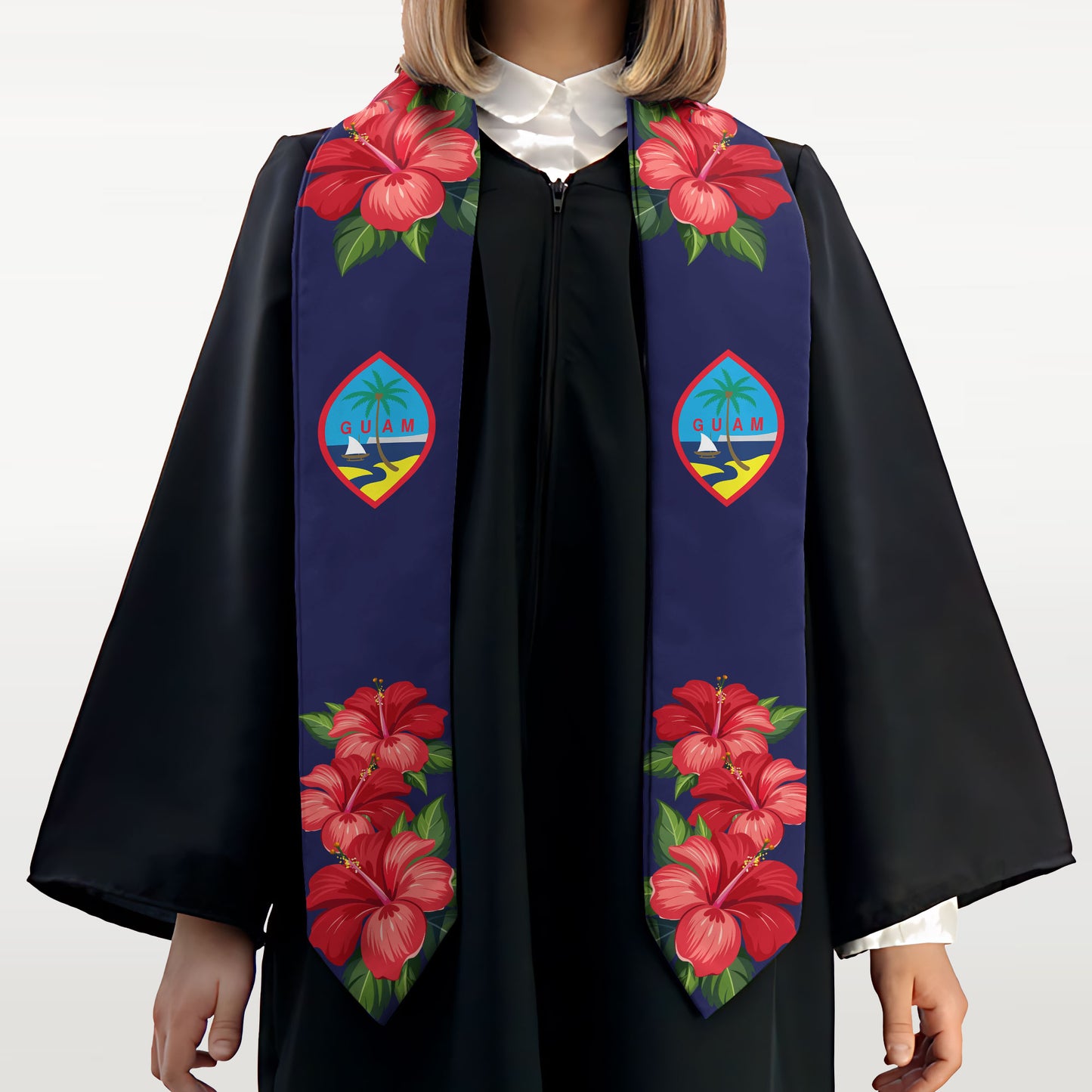 Guam Red Hibiscus Blue Graduation Stole Sash