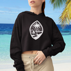 Guam Seal Monochrome Floral Women's Crop Fleece Pullover Hoodie