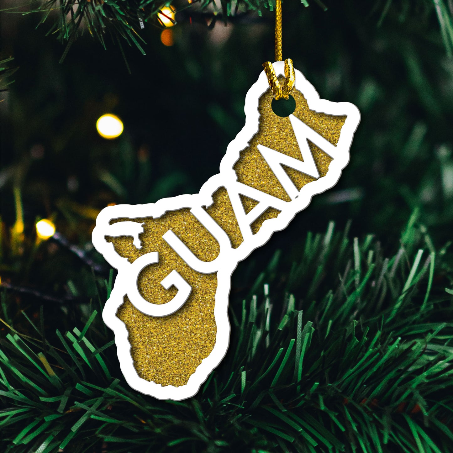 Shape of Guam CNMI 2-Layer Glitter Wood Ornament