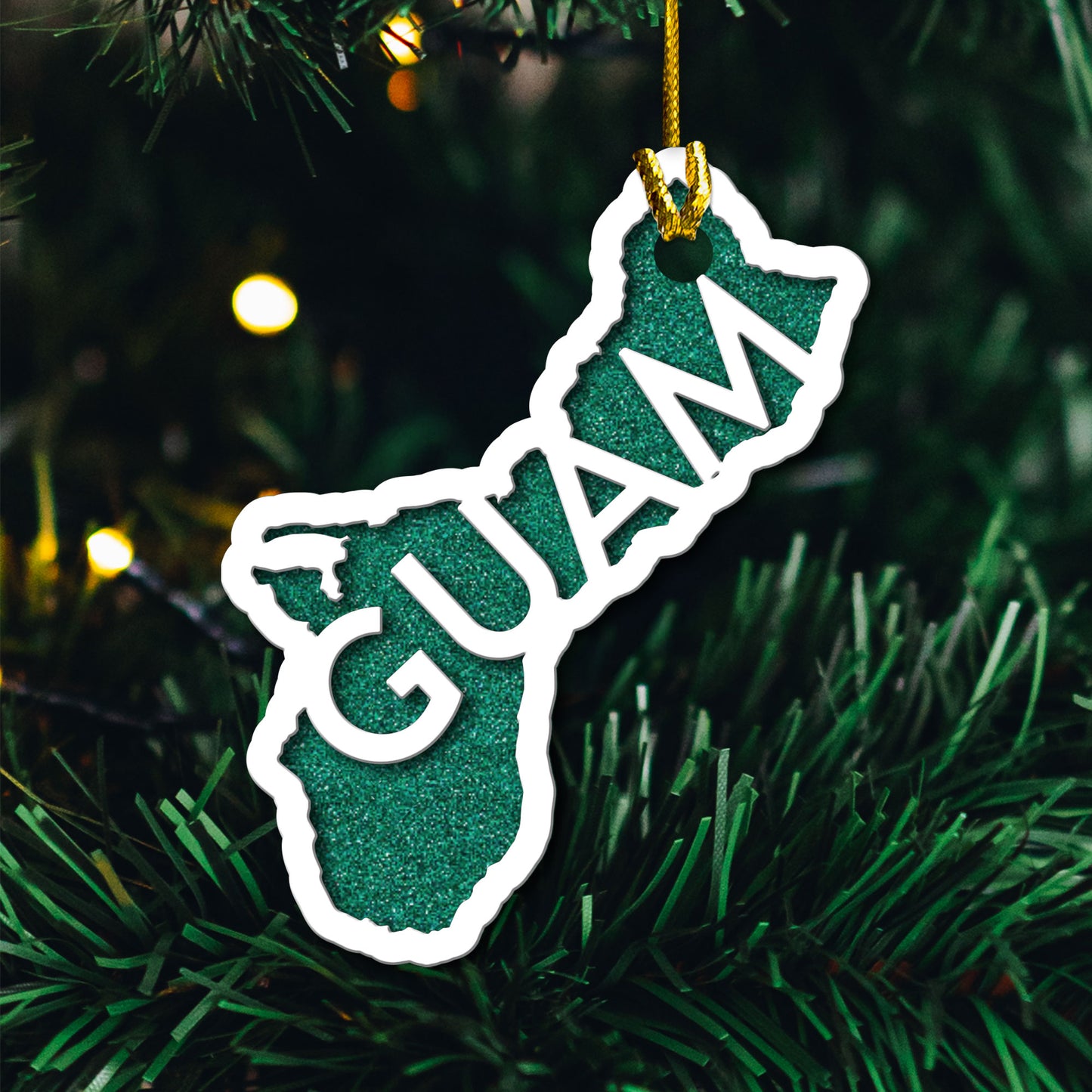 Shape of Guam CNMI 2-Layer Glitter Wood Ornament