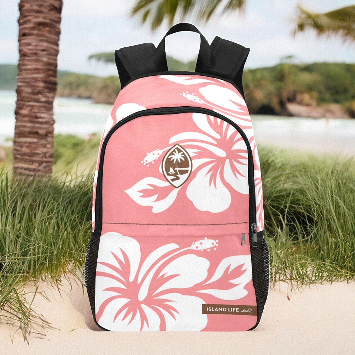 Guam Hibiscus Kalamai Fabric Backpack with Side Mesh Pockets