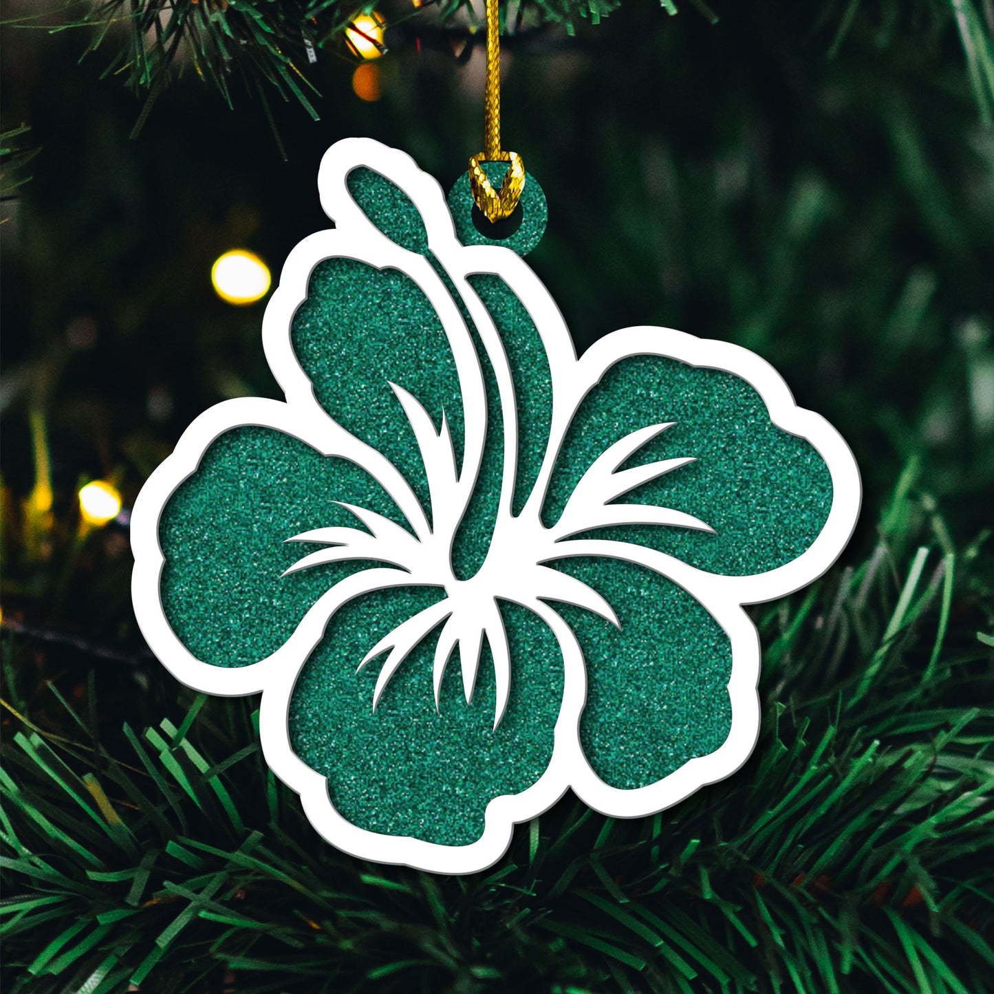 Hibiscus Guam CNMI 2-Layer Glitter Wood Ornament